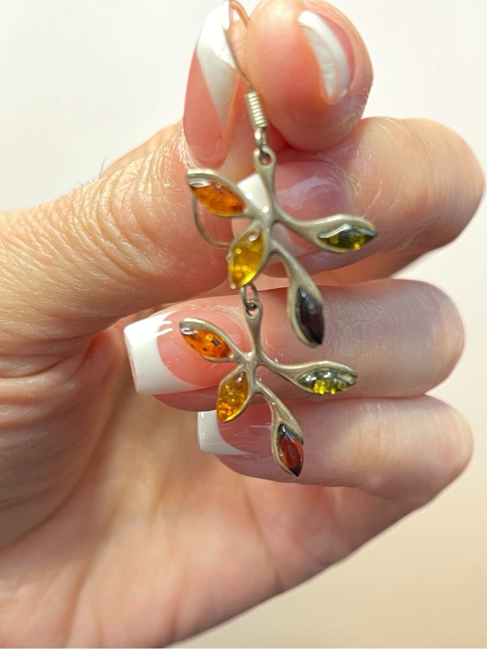 925 Sterling Silver Multi-Color Amber Petal Drop Earrings
